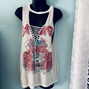 Charlotte Russe White Multicolored Cutout Savage Graphic Muscle Tank Top Size XS